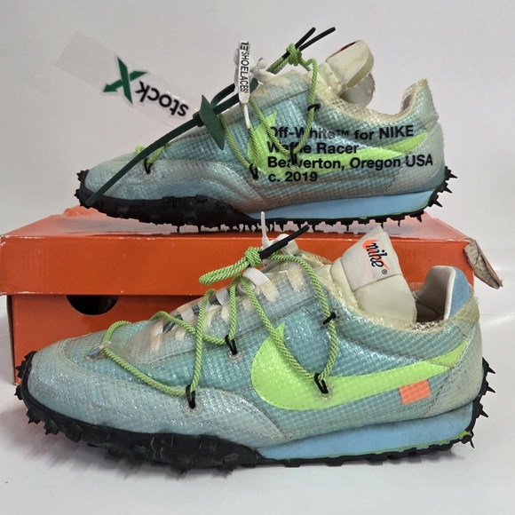 Nike x Off-White Waffle Racer Vivid Sky 2019 DS Size 11.5 Women 10 Men Authentic